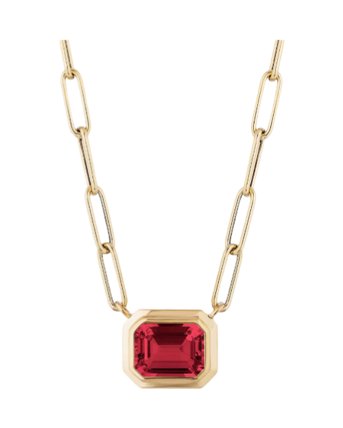 Garnet Emerald-Cut Bezel Pendant Necklace